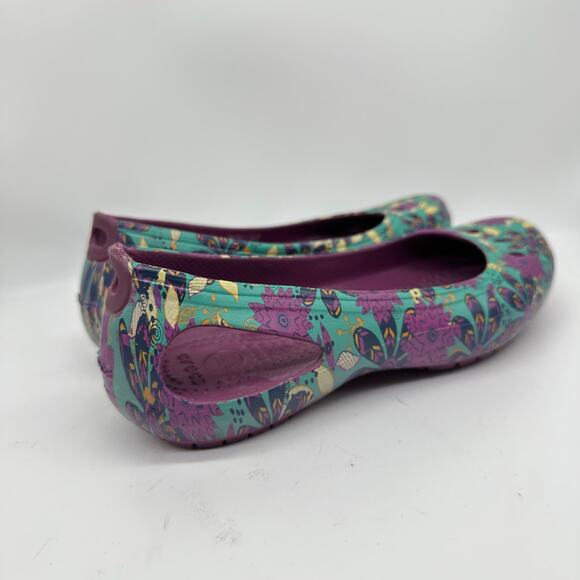 Crocs Kadee Floral Purple and Blue Slip On Rubber Ballet Flat Womens Size 6 - Picture 7 of 12